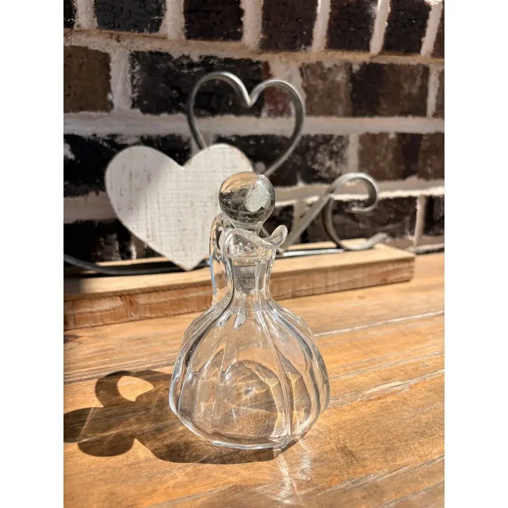 Vintage Clear Glass Cruet Decanter w Stopper Ribbed Fluted Oil Vinegar Pitcher